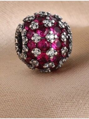 NEW Authentic Sparkling Pavé Round Pink-Red Charm For Pandora Bracelet